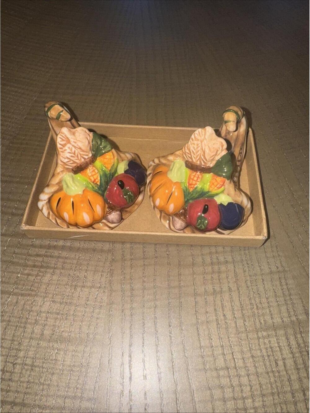 Blue Sky Ceramics Thanksgiving Cornucopia Salt & Pepper S&P Shakers NIB Harvest